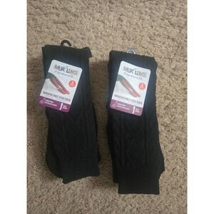 Muk Luks Womens Knee High Socks 4 Pair Pack Black Cable Knit NWT